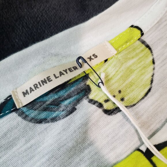 Marine Layer Women's Shirt sz XS white lemon printed Crew Neck short Sleeve New - Picture 5 of 12